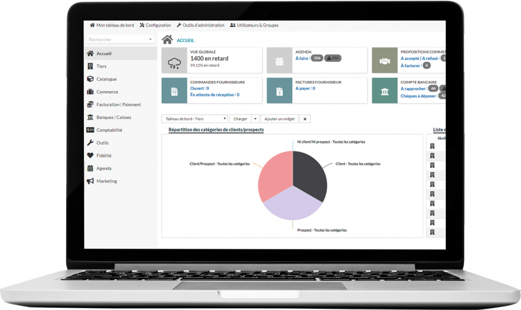 Le back office de InBusiness le CRM Inevents